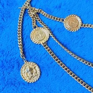 Vintage Egyptian Revival Art Nouveau Scarab Chain Charm Coin Link Belt Vintage Egyptian Revival Art Nouveau Scarab Chain Charm Coin  main image 2